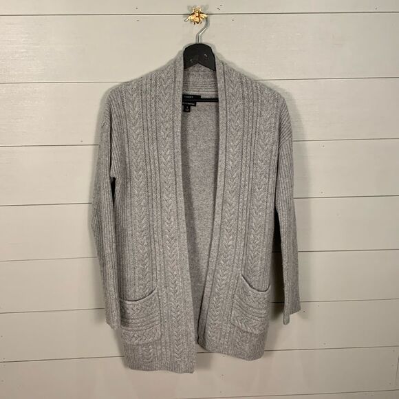 Tahari Longline grey open front cardigan 2-ply cashmere Womans size small - Picture 1 of 8